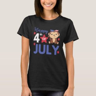 4th Of July American Monkey For Kids Cute Usa Monk T-Shirt