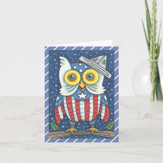 4TH OF JULY AMERICAN OWL NOTE CARD Blank (Front)
