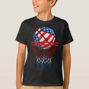 4th Of July American Patriotic Basketball US Flag  T-Shirt