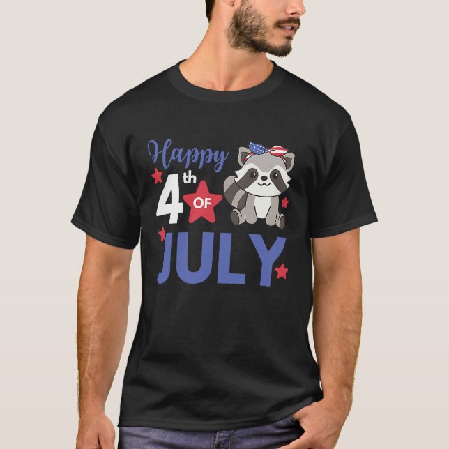 4th Of July American Raccoon For Kids Cute Usa Rac T-Shirt (Front)
