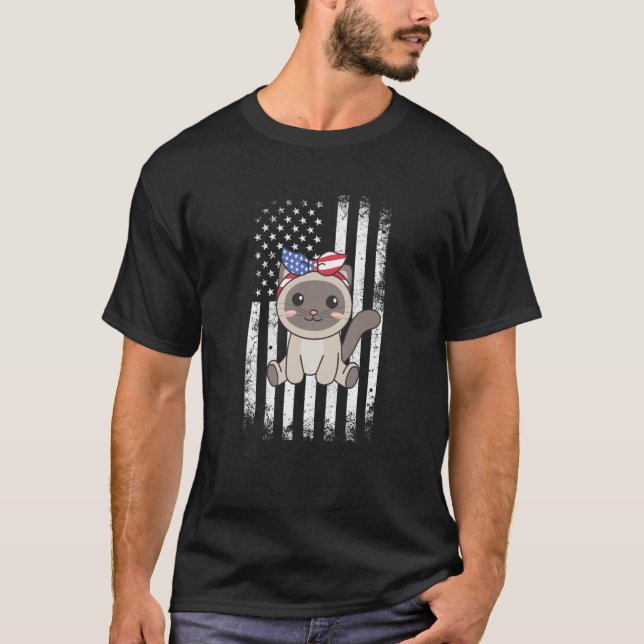 4th Of July American Siamese Cat For Kids Cute Usa T-Shirt (Front)