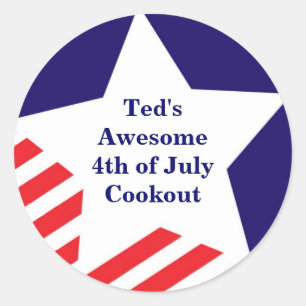 4th of July American star stripe red white blue Classic Round Sticker