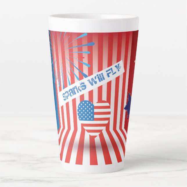 4th of July American USA Flag Heart Flag Fireworks Latte Mug (Front)