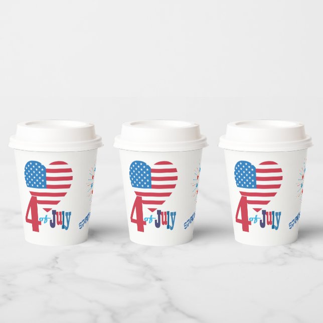 4th of July American USA Flag Heart Flag Fireworks Paper Cups (Multi)