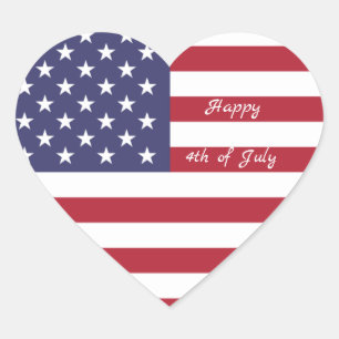 4th of July American USA Flag Heart Flag Fireworks Sticker