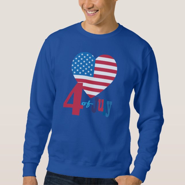 4th of July American USA Flag Heart Flag Fireworks Sweatshirt (Front)