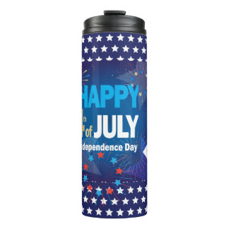 4th of July American USA Flag Heart Flag Fireworks Thermal Tumbler