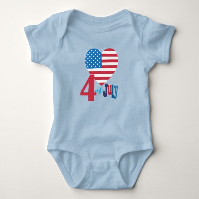 4th of July American USA Flag Heart Flag Patriotic Baby Bodysuit (Front)