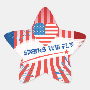 4th of July American USA Flag Heart Personalised Star Sticker