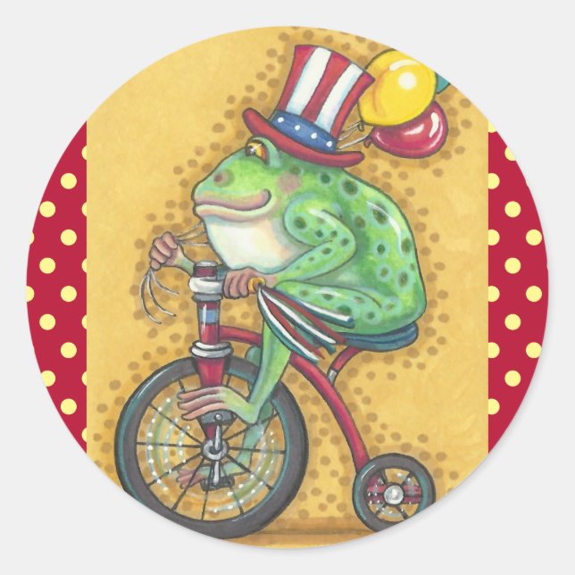 4th OF JULY AMERICANA FROG STICKER Round, Sheet (Front)