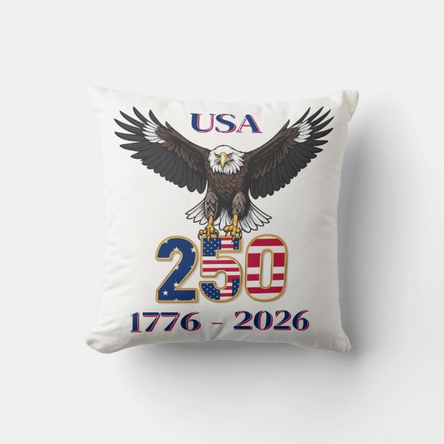 4th of July Anniversary 250 Years USA Bald Eagle Cushion (Front)