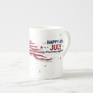 4th of July - Artistic US Flag Paint Splatter Bone China Mug
