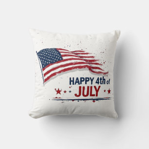 4th of July - Artistic US Flag Paint Splatter Cushion