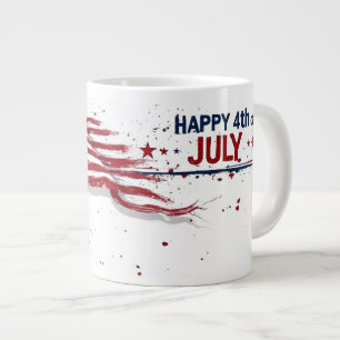 4th of July - Artistic US Flag Paint Splatter Large Coffee Mug