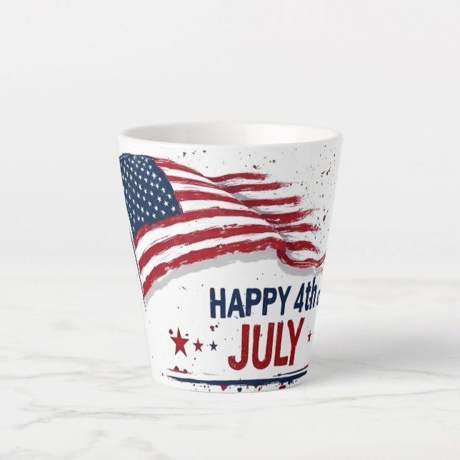 4th of July - Artistic US Flag Paint Splatter Latte Mug (Front)