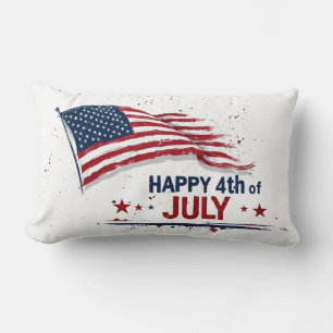 4th of July - Artistic US Flag Paint Splatter Lumbar Cushion