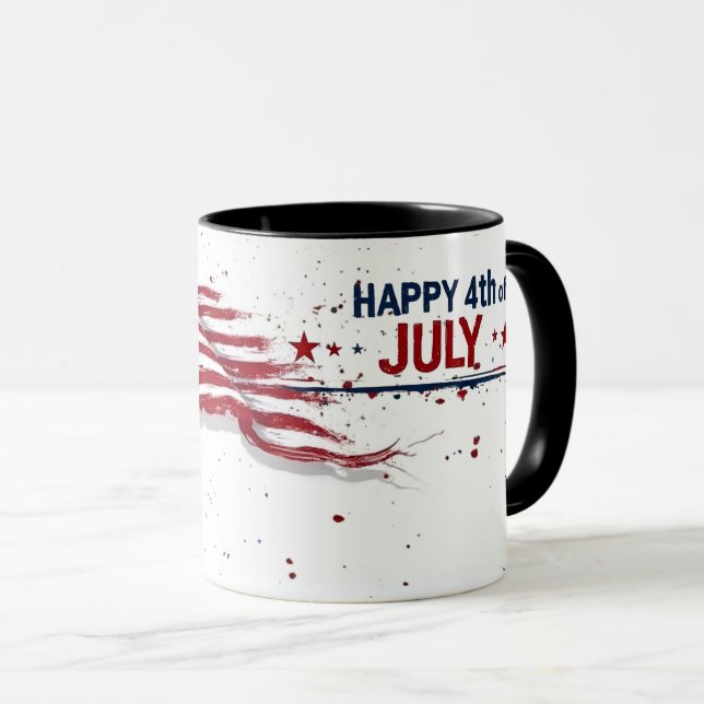 4th of July - Artistic US Flag Paint Splatter Mug (Front Right)