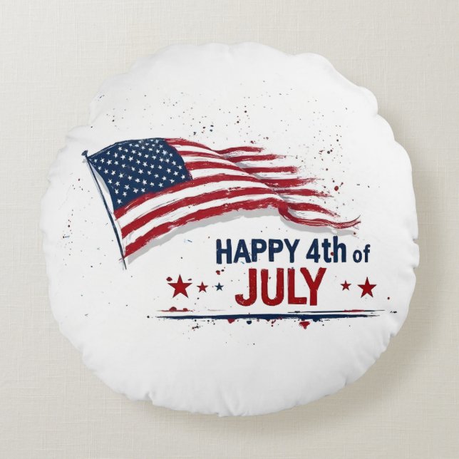 4th of July - Artistic US Flag Paint Splatter Round Cushion (Front)