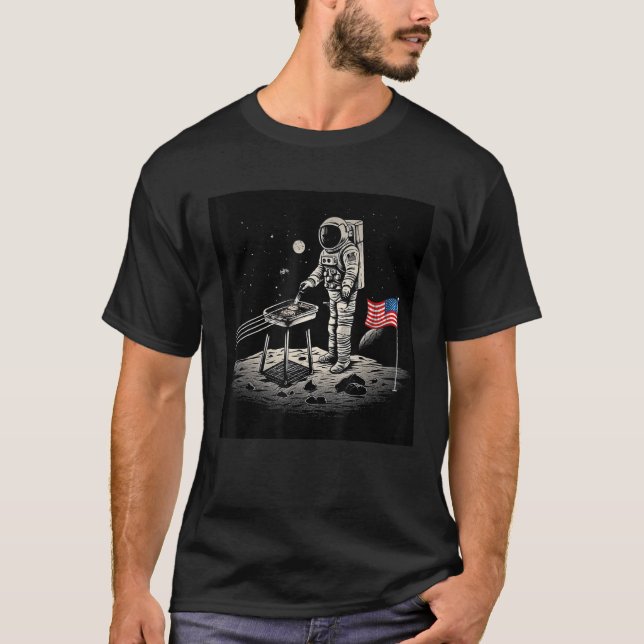 4th of July Astronaut American Flag Grilling on th T-Shirt (Front)