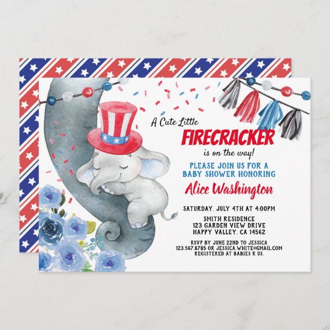 4th of July Baby Boy Shower Invitation (Front/Back)