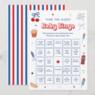 4th of July Baby Girl Shower Bingo Game Card