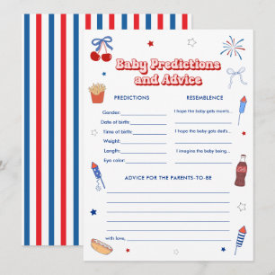 4th of July Baby Girl Shower Predictions Game Card
