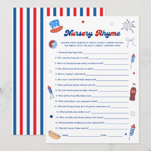 4th of July Baby Shower Nursery Rhyme Game Card
