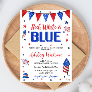 4th of July Baby Shower Red White Blue Fireworks Invitation