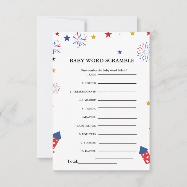 4th of july Baby word scramble baby shower game (Front)