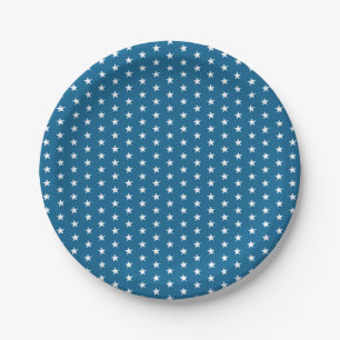 4th of July Backyard BBQ Party Blue White Star Paper Plate