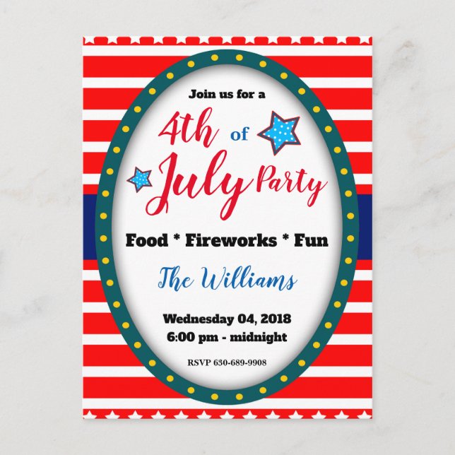 4th of July Backyard Party Invitation Postcard (Front)