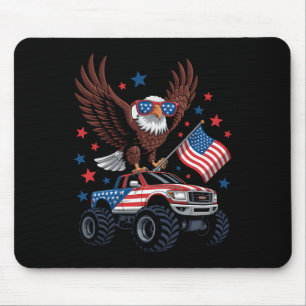 4th Of July Bald Eagle On Monster Truck Usa Flag P Mouse Pad