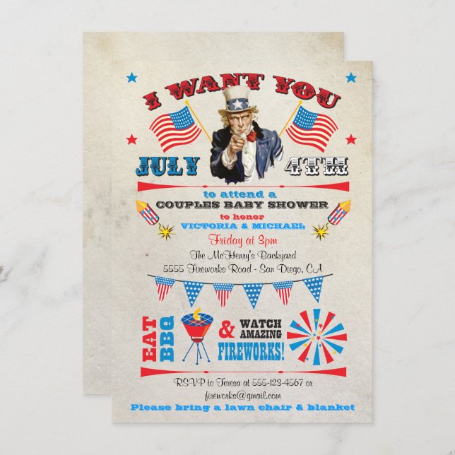 4th of July Barbecue bbq Baby Shower invitations (Front/Back)