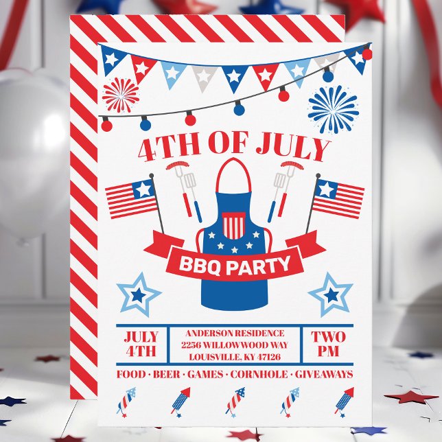 4th Of July Barbeque Apron Red BBQ Party  Invitation (Creator Uploaded)