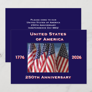 4th of July Barbeque, USA 250th Anniversary, Flags Invitation
