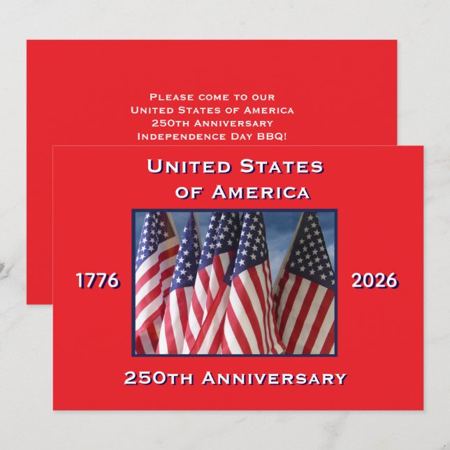 4th of July Barbeque, USA 250th Anniversary, Flags Invitation (Front/Back)