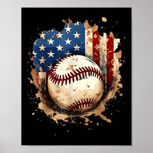 4th Of July Baseball Drip Ice Cream Patriotic Amer Poster (Front)