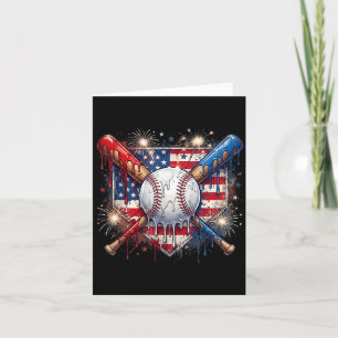 4th of July Baseball Drip Ice Cream Patriotic Card