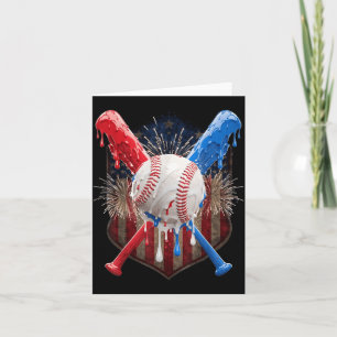 4th of July Baseball Drip Ice Cream Patriotic Card