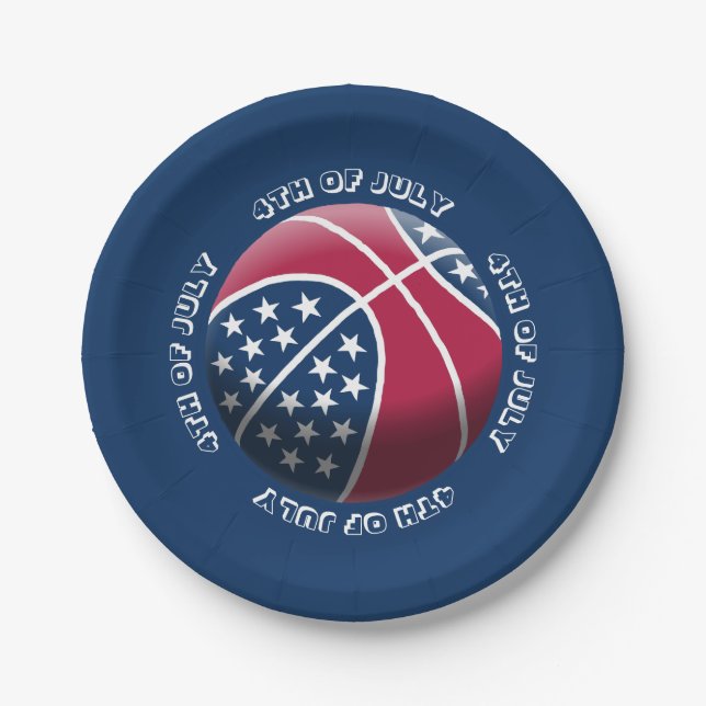 4th of July Basketball Paper Plate (Front)