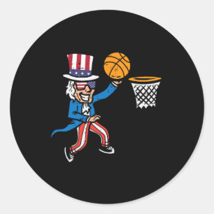 4th Of July Basketball Uncle Sam America Men Boys Classic Round Sticker