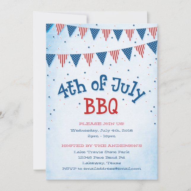 4th of July BBQ Bunting Invitation (Front)