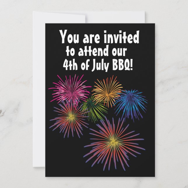 4th OF JULY BBQ FIREWORKS PARTY CUSTOM INVITATIONS (Front)
