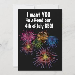 4th OF JULY BBQ FIREWORKS PARTY CUSTOM INVITATIONS