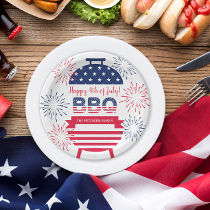 4th of July bbq fireworks stars and stripes Paper Plate