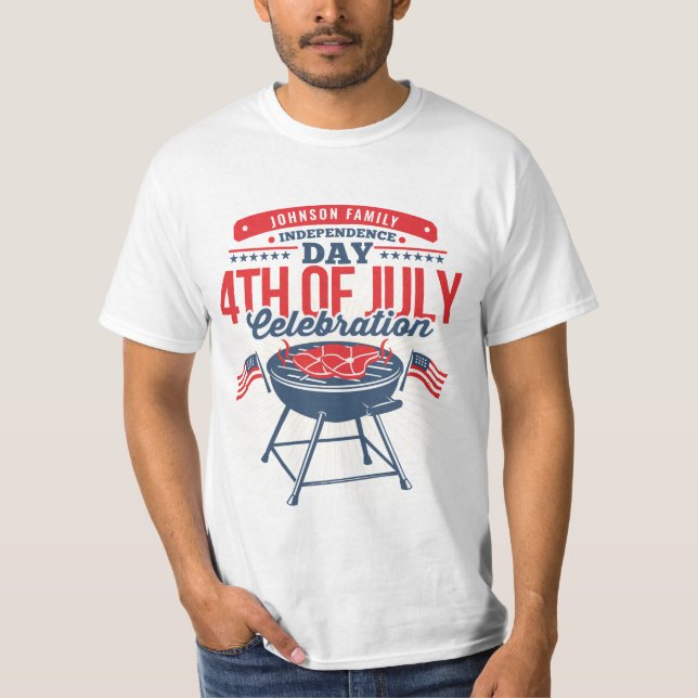 4TH of July BBQ Grill Personalised Family Reunion T-Shirt (Front)