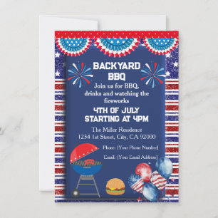 4th Of July BBQ Invitation, Party In USA Invitation