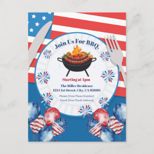 4th Of July BBQ Invitation, Party In USA Invite