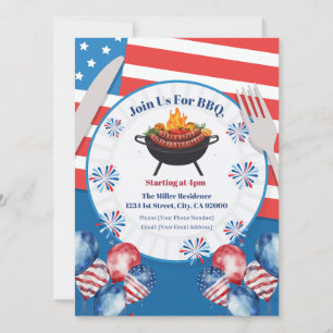 4th Of July BBQ Invitation, Party In USA Invite
