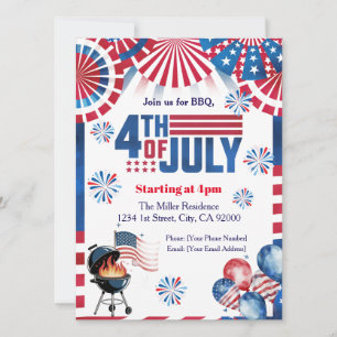 4th Of July BBQ Invitation, Party In USA Invite
